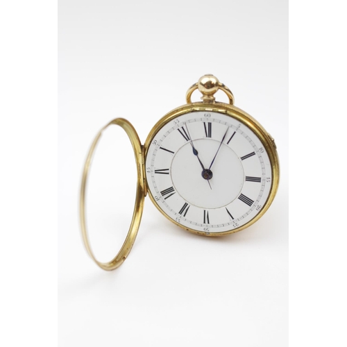 229 - Good quality 18ct Gold Open Face Pocket watch with Roman numeral dial, engraved to interior 'Present... 