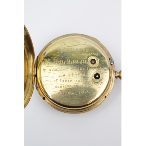 229 - Good quality 18ct Gold Open Face Pocket watch with Roman numeral dial, engraved to interior 'Present... 