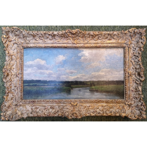 241 - Stanislas Lepine, French 1835 - 1892, Bords de Riviere, Oil on Panel, signed and dated 1876 indistin... 