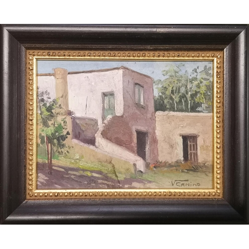 266 - Vincenzo Canino (Naples 1892-1978) oil on board painting of a Mediterranean building. Signed lower r... 