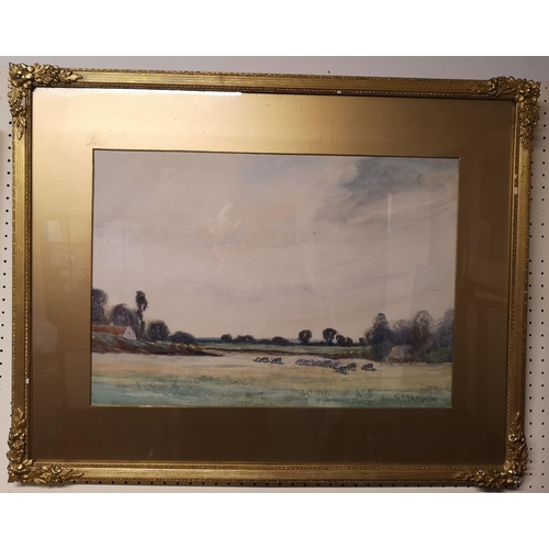 269 - George Harrison, RCA (fl.1867-1950), Watercolour of Sheep Grazing, in gilt mount and gesso frame, 52... 