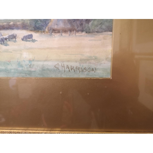 269 - George Harrison, RCA (fl.1867-1950), Watercolour of Sheep Grazing, in gilt mount and gesso frame, 52... 