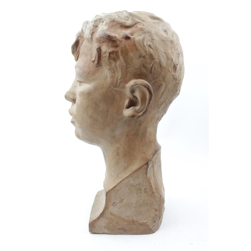 67 - MAX PILONE (ITALIAN, FL. EARLY 20TH CENTURY); Pottery sculpture bust of a Young man marked Capri 192... 