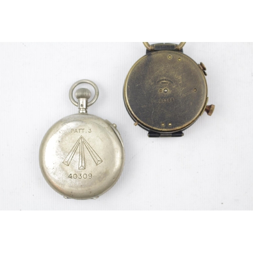 359 - Military Stopwatch Broad arrow marked & a Brass Compass