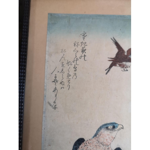 305 - Utagawa Hiroshige (1797-1858), framed watercolour depicting hunting Hawk, signed and stamped 13 x 17... 