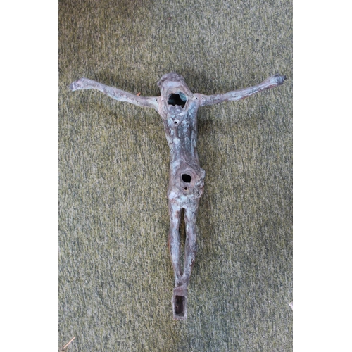 183 - 19thC Bronze figure of Christ in Crucifixion 60cm in Length by 54cm, mounting points to hands and re... 