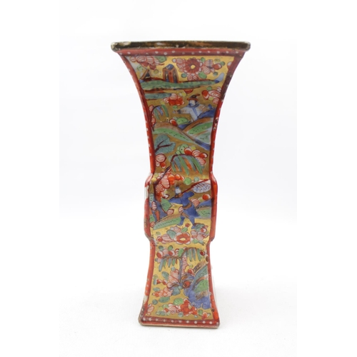 185 - 19thC Chinese Gu vase of cuboid form with figures and warriors, 27cm in Height