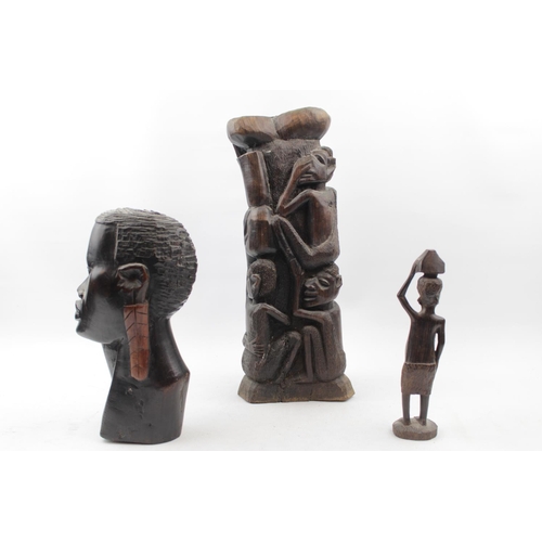 187 - Carved African Hardwood carving, African bust and a figure