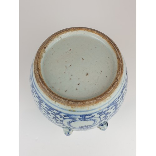 234 - 19thC Provincial blue and white porcelain jar, approx 14cm high, 16cm across