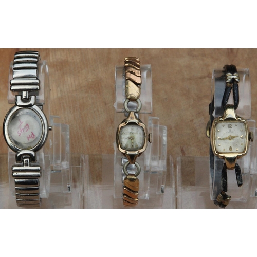 232d - Six Ladies Watches inc Omega, Bulova & Rotary. Lady's Omega 17 jewels gold filled (80 microns) cockt... 