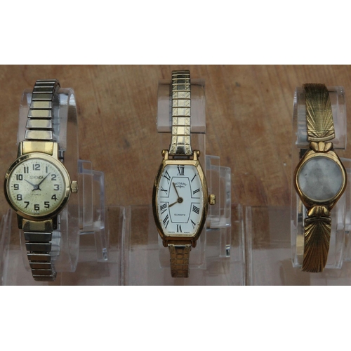 232d - Six Ladies Watches inc Omega, Bulova & Rotary. Lady's Omega 17 jewels gold filled (80 microns) cockt... 