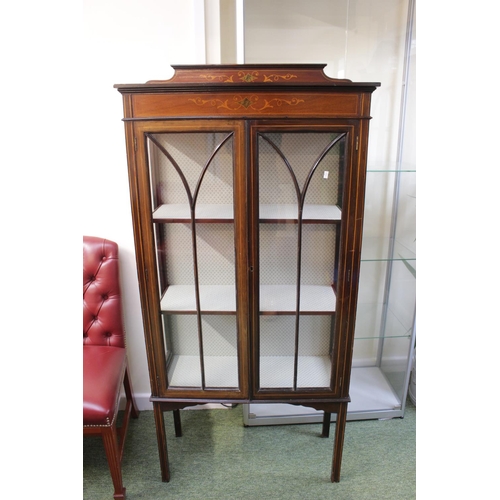 575 - Edwardian Inlaid Glazed China cabinet with glazed doors and straight legs