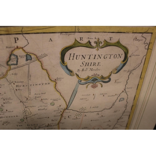 309i - Local Interest; Huntington Coloured Map by Robert Morden 1695, 42 x 36cm