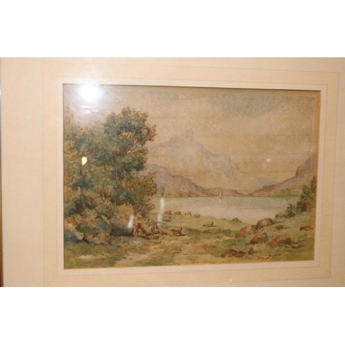 244 - Framed and mounted watercolour of a Lake scene unsigned, 34 x 23cm