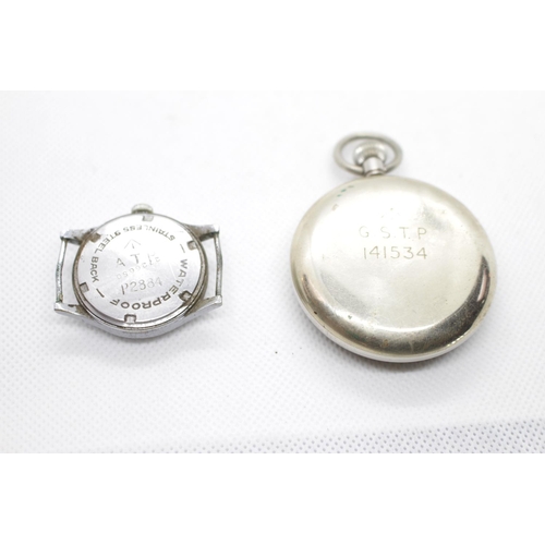 106 - Wartime Moeris Military Pocket watch with numeral face and second dial, marked GSTP 141534 and Milit... 