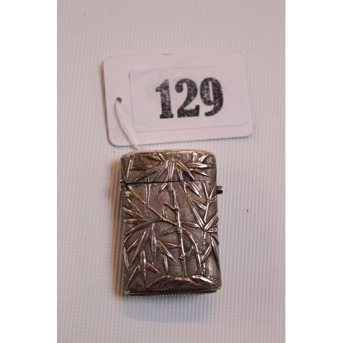 129 - Good Quality Silver Chinese chased Vesta case with dragon & Bamboo stylised detail 20g total weight