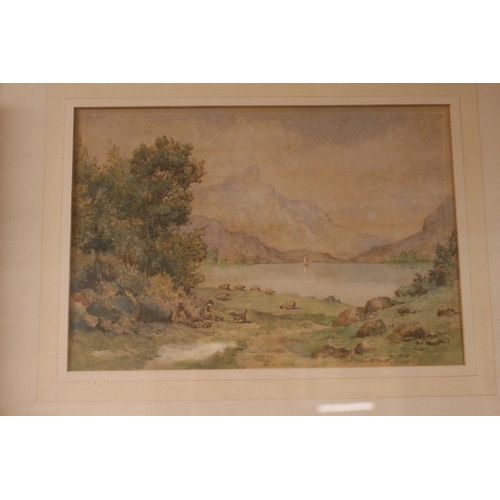 244 - Framed and mounted watercolour of a Lake scene unsigned, 34 x 23cm