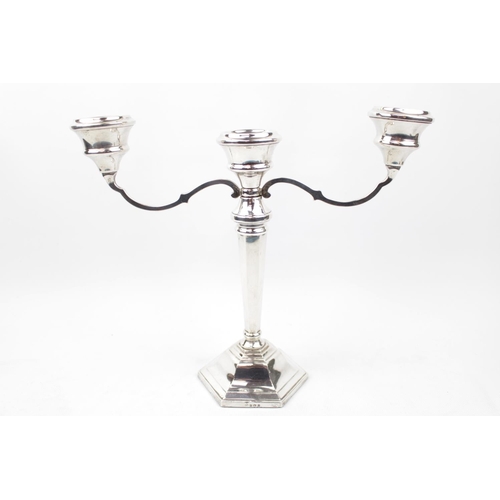 110 - A Silver candelabra with octagonal V shaped stem and three candle holders, 22cm in Height, Birmingha... 