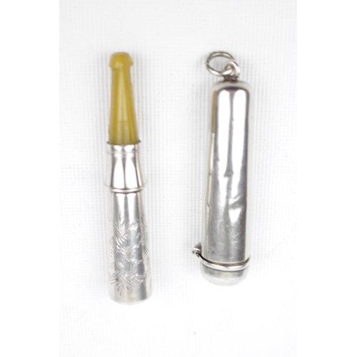 121 - Late Victorian Silver engraved Cheroot holder with Amberite stem and a Chester Silver Cheroot case d... 