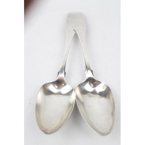 136 - Pair of Silver Georgian Irish crested tablespoons - Dublin 1804 by J POWER - 126g total weight