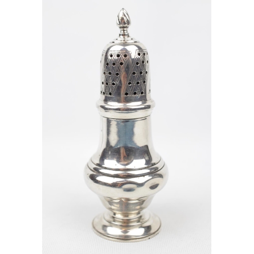 141 - A Silver Georgian-style caster with writhen finial, 15cm in Height, Birmingham 1973. 120g total weig... 