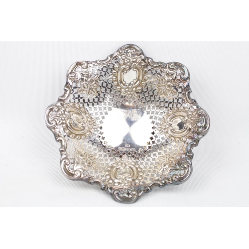 148 - Victorian embossed dish with pierced decoration, 15cm in Width, Sheffield 1894 - 119g total weight