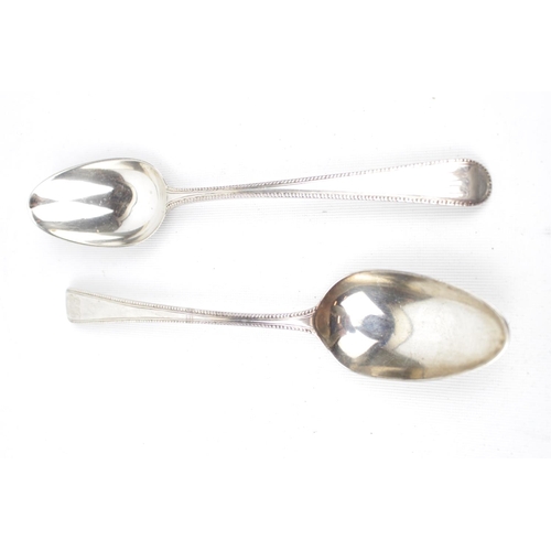 158 - A pair of Silver George III tablespoons single struck with beaded edge, London 1780 by script George... 