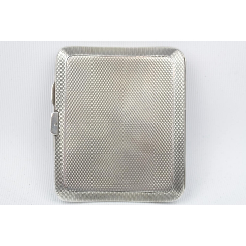 160 - A Silver engine turned cigarette case of curved outline, Chester 1928 by T Nightingale & Son. 85g to... 