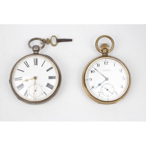 190 - Silver pocket watch & Key Birmingham 1911 with Waltham Mass movement and a Gilt Pocket watch swiss m... 