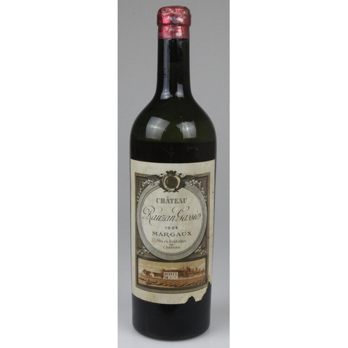 192 - Chateau Rauzan Gassies 1924 Margaux. 75cl bottle. Below shoulder fill level.