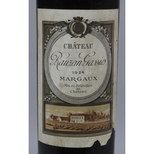 192 - Chateau Rauzan Gassies 1924 Margaux. 75cl bottle. Below shoulder fill level.