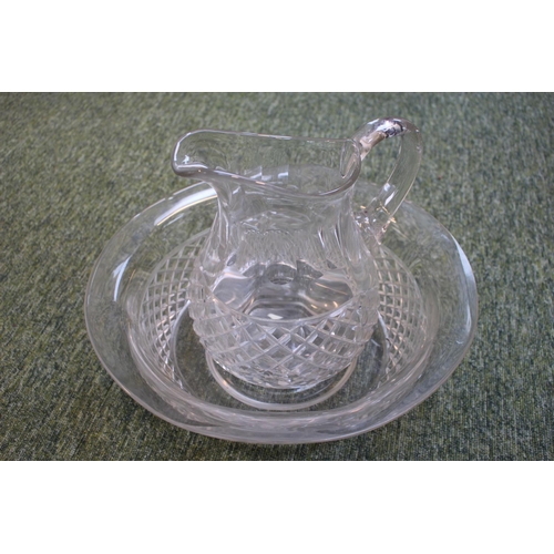 204 - Heavy Cut Glass Edwardian Wash Jug with matching bowl 37cm in Diameter