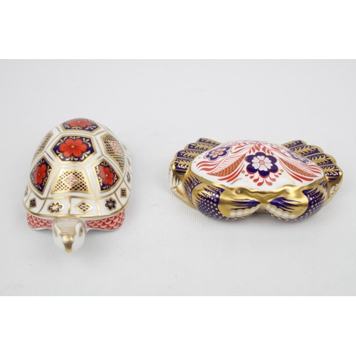 220 - 2 Royal Crown Derby Old Imari 1128 Paperweights of Tortoise with Gold Stopper and Crab with Silver S... 