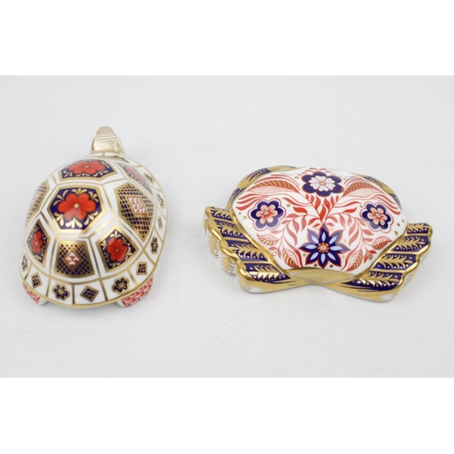 220 - 2 Royal Crown Derby Old Imari 1128 Paperweights of Tortoise with Gold Stopper and Crab with Silver S... 