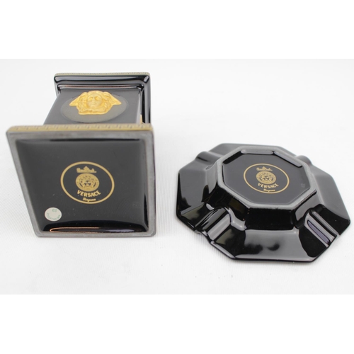 231 - Rosenthal Versace Gorgona Black Ceramic Table lighter and Octagonal Ashtray