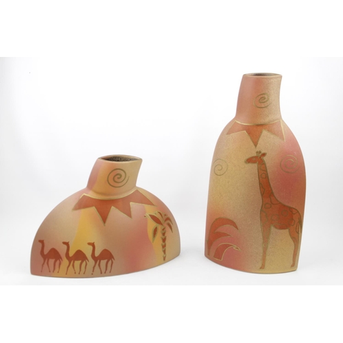 234 - 2 Amano Scheurich German Pottery African Giraffe Vases 544 - 19 & 544-33