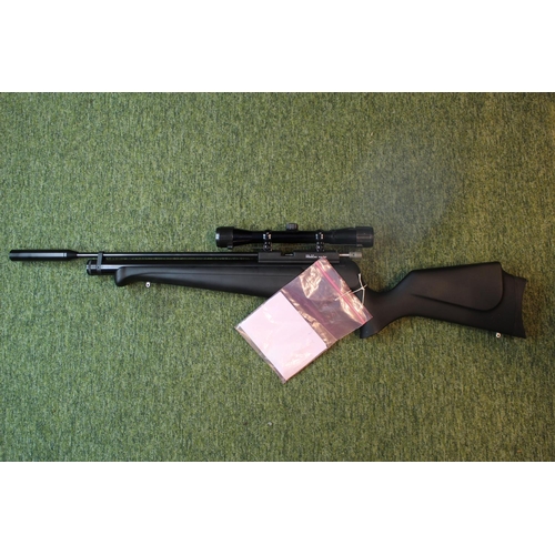 298 - Brocock Hunter .22 Pre Charged Air Rifle Black stock with Brocock Moderator NVSN Apollo 4 x 32 Scope... 