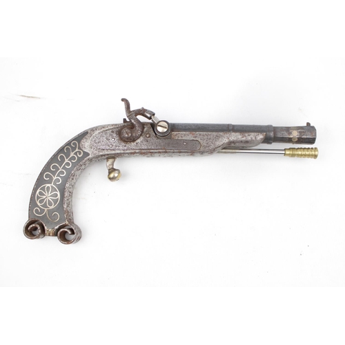 300 - Interesting R Dunn & Son metal bodied percussion pistol with brass handled ram rod, engraved W Golde... 