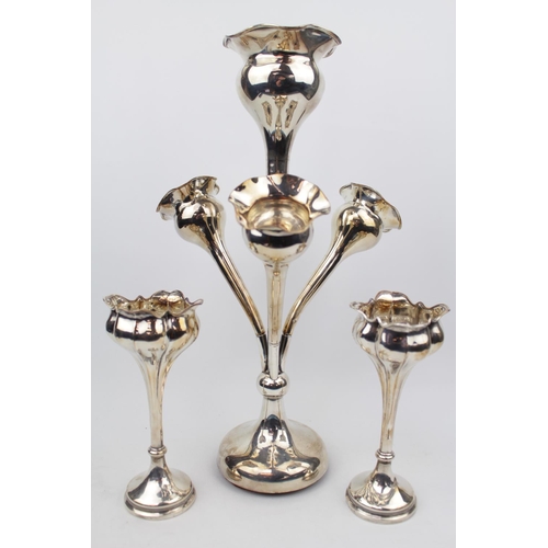 73 - Early 20thC Weighted Silver 4 Branch Tulip vase Birmingham 1919 by Joseph Gloster Ltd 787g total wei... 