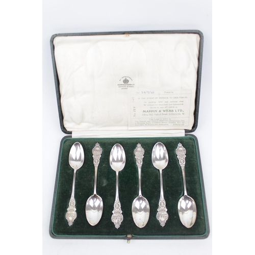 78 - Fine Cased Set of Mappin & Webb Silver 1918 Commemorative Teaspoons London 1919, with original paper... 