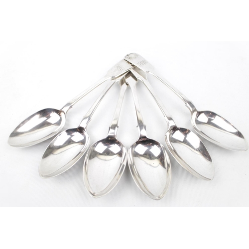 94 - Set of 6 Newcastle Silver Fiddle pattern spoons with scallop decoration dated 1854. 286g total weigh... 