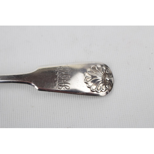 94 - Set of 6 Newcastle Silver Fiddle pattern spoons with scallop decoration dated 1854. 286g total weigh... 