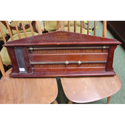 204d - Victorian Snooker score board marked Burnley Billiard works Rosegrove, 75cm in Length by Willie Holt... 