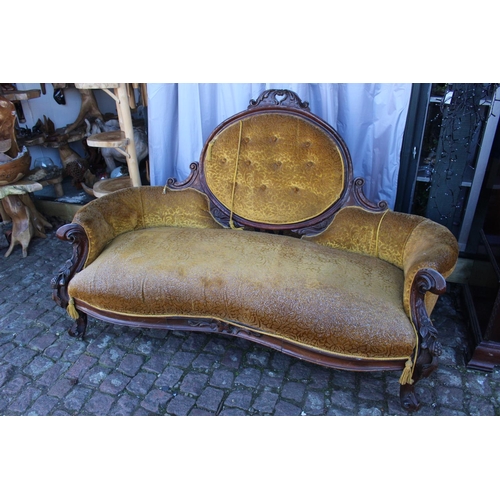 519 - Grand Victorian upholstered Sofa on Walnut opulent carved out swept frame, 170cm in Width