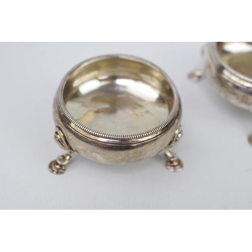 197 - Pair of Silver George III Silver salts each on pad feet with beaded rims. 7cm in Diameter. London 17... 