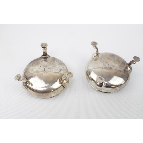 197 - Pair of Silver George III Silver salts each on pad feet with beaded rims. 7cm in Diameter. London 17... 