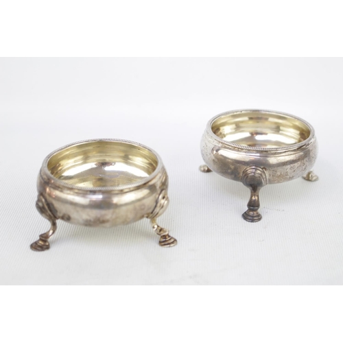 197 - Pair of Silver George III Silver salts each on pad feet with beaded rims. 7cm in Diameter. London 17... 