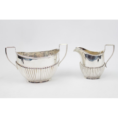 217 - King George V Silver fluted Silver Creamer and Sugar bowl  By H V Pitley & Co. 210g total weight