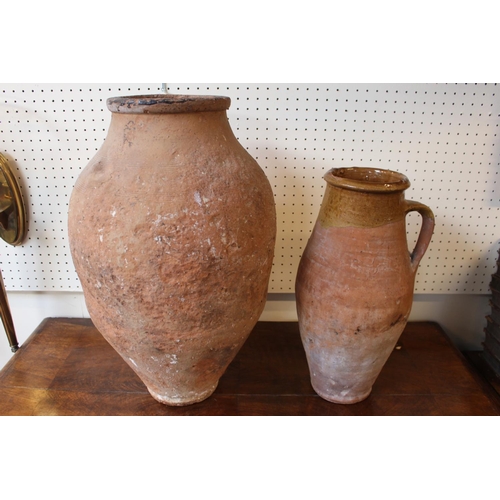 108 - Large Terracotta Funerary Ovoid Jar and a Leadless glazed 2 tone Terracotta Jar. 50cm & 39cm