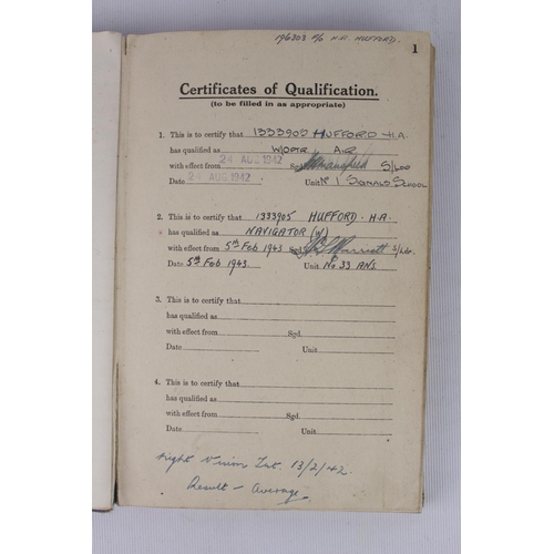 129 - Royal Air Force Log book for Hubert Hufford Navigator dated 5th Feb 1943 of No.33 ANS including Bomb... 